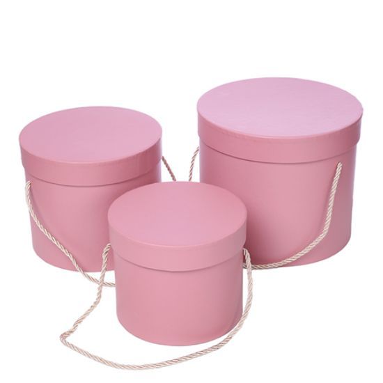 Picture of SET OF 3 ROUND FLOWER BOXES DUSTY PINK