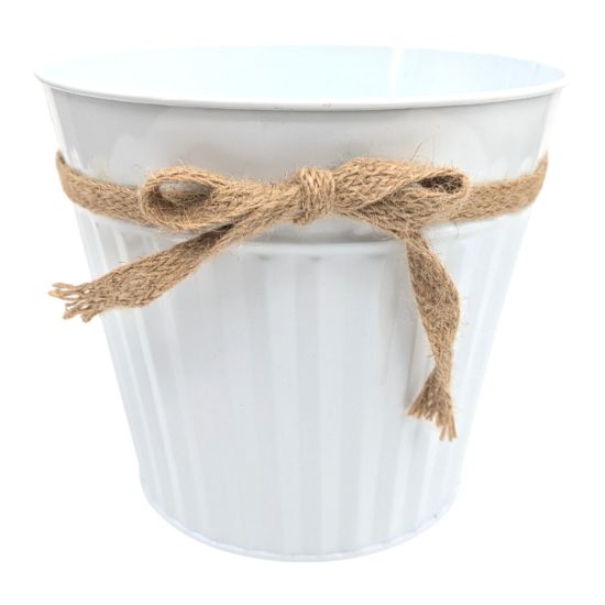 Picture of 18cm METAL ROUND POT WITH HESSIAN BOW WHITE