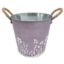 Picture of 18cm METAL ROUND POT WITH ROPE EARS & FLORAL DECO PURPLE/WHITE