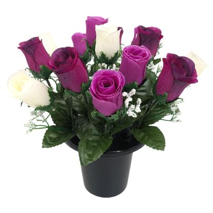 Picture of CEMETERY POT WITH ROSEBUDS & GYP IVORY/LILAC/PURPLE