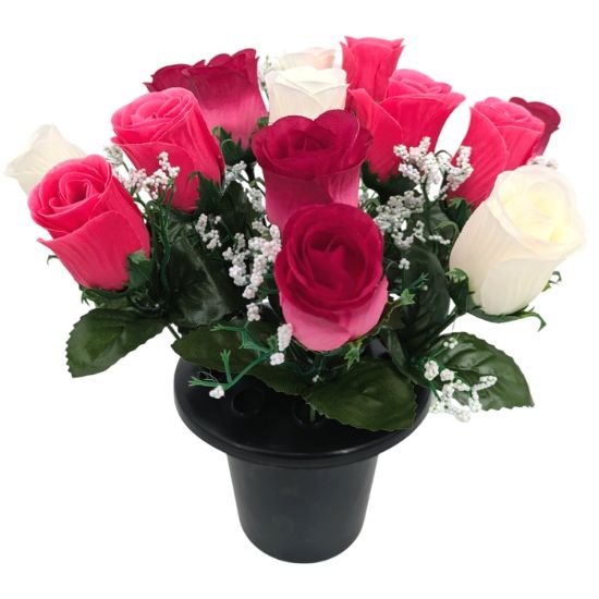 Picture of CEMETERY POT WITH ROSEBUDS & GYP IVORY/FUCHSIA/CERISE