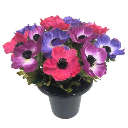 Picture of CEMETERY POT WITH ANEMONES PURPLE/DARK PINK/CERISE
