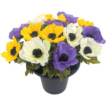 Picture of CEMETERY POT WITH ANEMONES PURPLE/YELLOW/WHITE