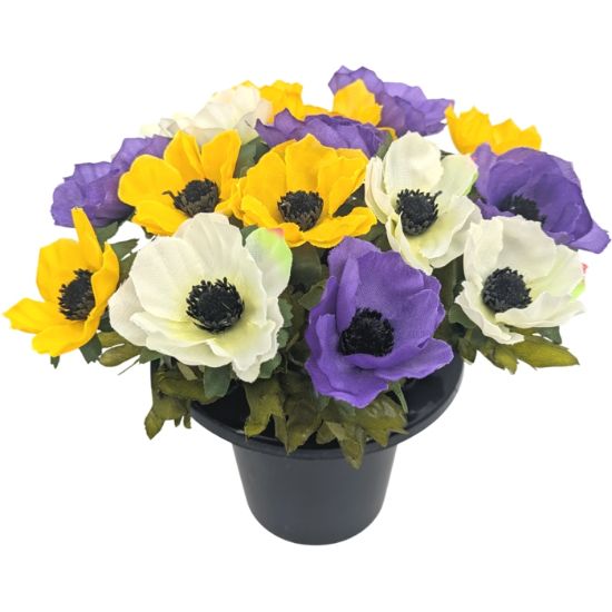 Picture of CEMETERY POT WITH ANEMONES PURPLE/YELLOW/WHITE