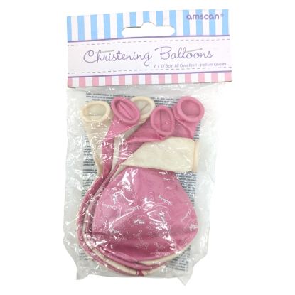 Picture of AMSCAN 27.5cm LATEX CHRISTENING BALLOONS PINK & IVORY X 6pcs