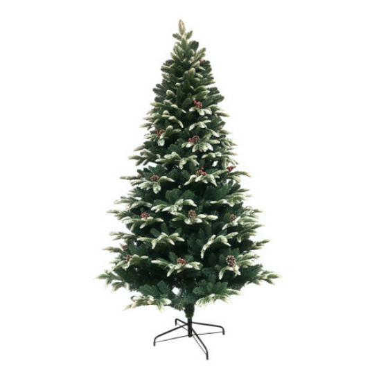 Picture of 1.8m (71") CHRISTMAS TREE GREEN WITH WHITE TIPS CONES & BERRIES