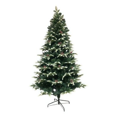 Picture of 2.4m (94") CHRISTMAS TREE GREEN WITH WHITE TIPS CONES & BERRIES