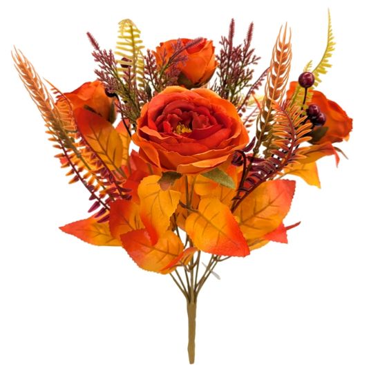 Picture of 40cm AUTUMN MIXED CAMELLIA FERN & BERRY BUSH ORANGE/YELLOW
