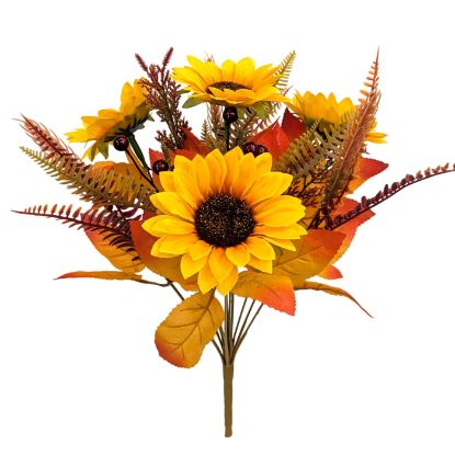 Picture of 40cm AUTUMN MIXED SUNFLOWER FERN & BERRY BUSH ORANGE/YELLOW