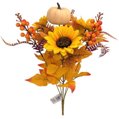Picture of 47cm LARGE AUTUMN MIXED SUNFLOWER PUMPKIN & BERRY BUSH ORANGE/YELLOW