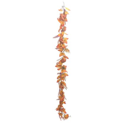 Picture of 175cm AUTUMN MIXED CAMELLIA & FERN GARLAND ORANGE/YELLOW