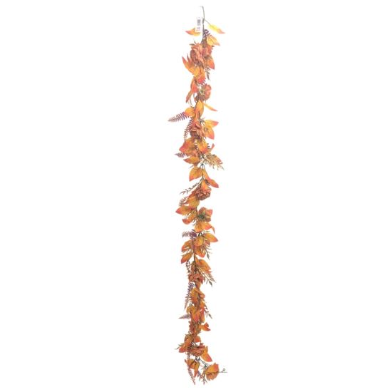 Picture of 175cm AUTUMN MIXED CAMELLIA & FERN GARLAND ORANGE/YELLOW