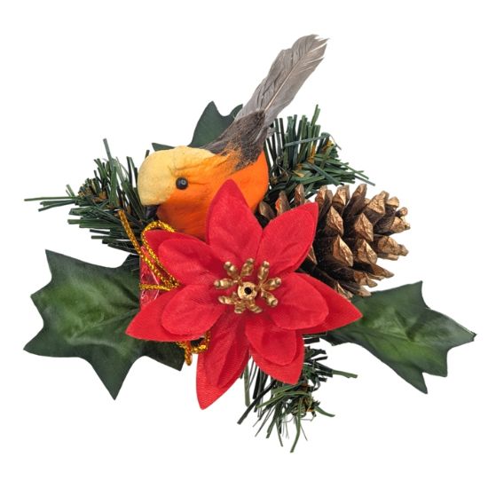 Picture of CHRISTMAS PICK WITH ROBIN PARCEL POINSETTIA & CONE RED X 72pcs