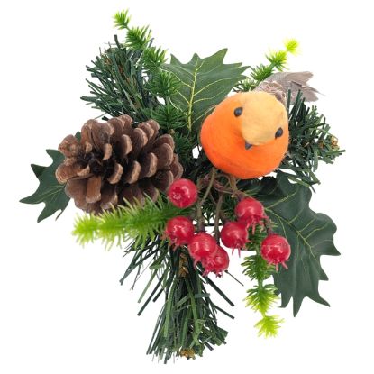 Picture of CHRISTMAS PICK WITH CONE APPLE & RED BERRIES NATURAL