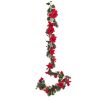 Picture of 175cm VELVET TOUCH POINSETTIA SPRUCE BERRY & HOLLY GARLAND RED