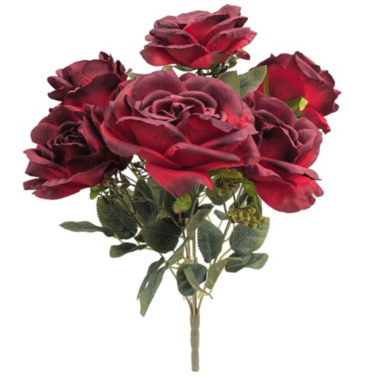 Picture of 45cm LARGE OPEN ROSE BUSH (7 HEADS) DARK RED