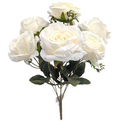 Picture of 45cm LARGE OPEN ROSE BUSH (7 HEADS) IVORY