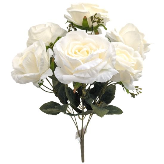 Picture of 45cm LARGE OPEN ROSE BUSH (7 HEADS) IVORY